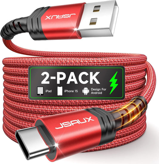 JSAUX USB C Cable 6.6FT 2-Pack, Fast Charging USB A to USB C Cord – Red
