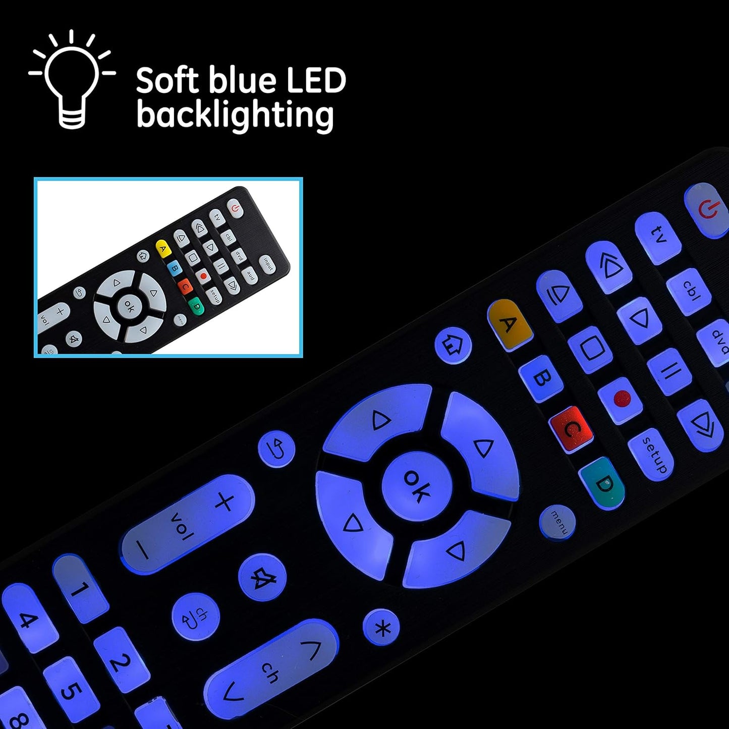 GE 4-Device Universal Remote 48843 – Backlit Buttons, Samsung Pre-Programmed