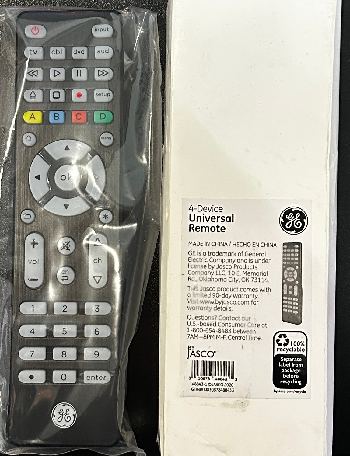 GE 4-Device Universal Remote 48843 – Backlit Buttons, Samsung Pre-Programmed