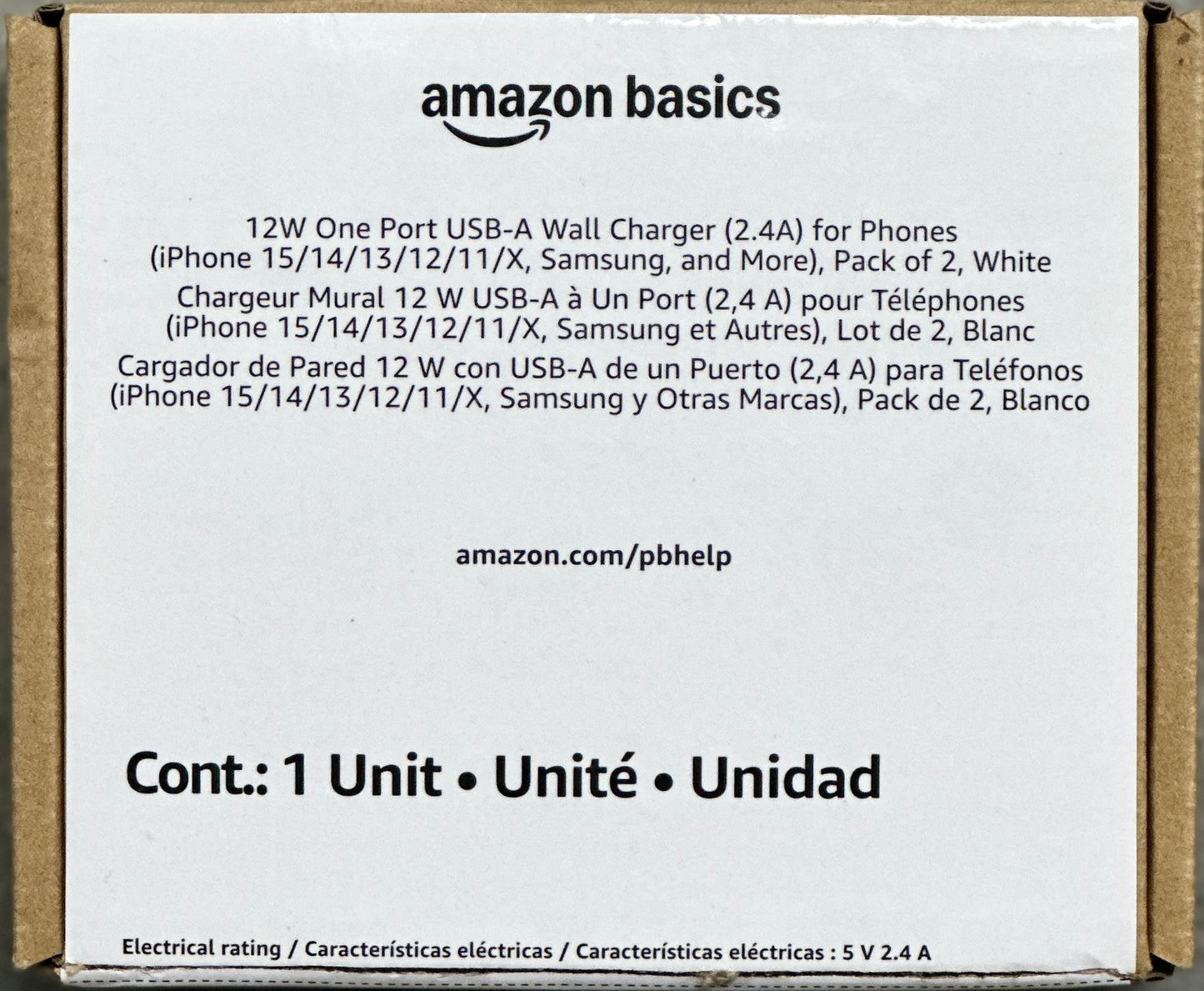 Amazon Basics 2-Pack 12W USB-A Wall Chargers – Portable Universal Phone Charger