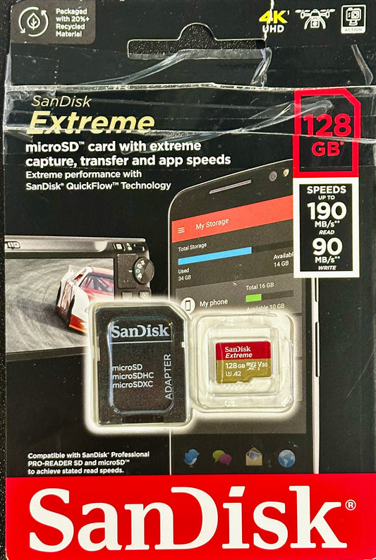 SanDisk 128GB Extreme microSDXC UHS-I Memory Card with Adapter