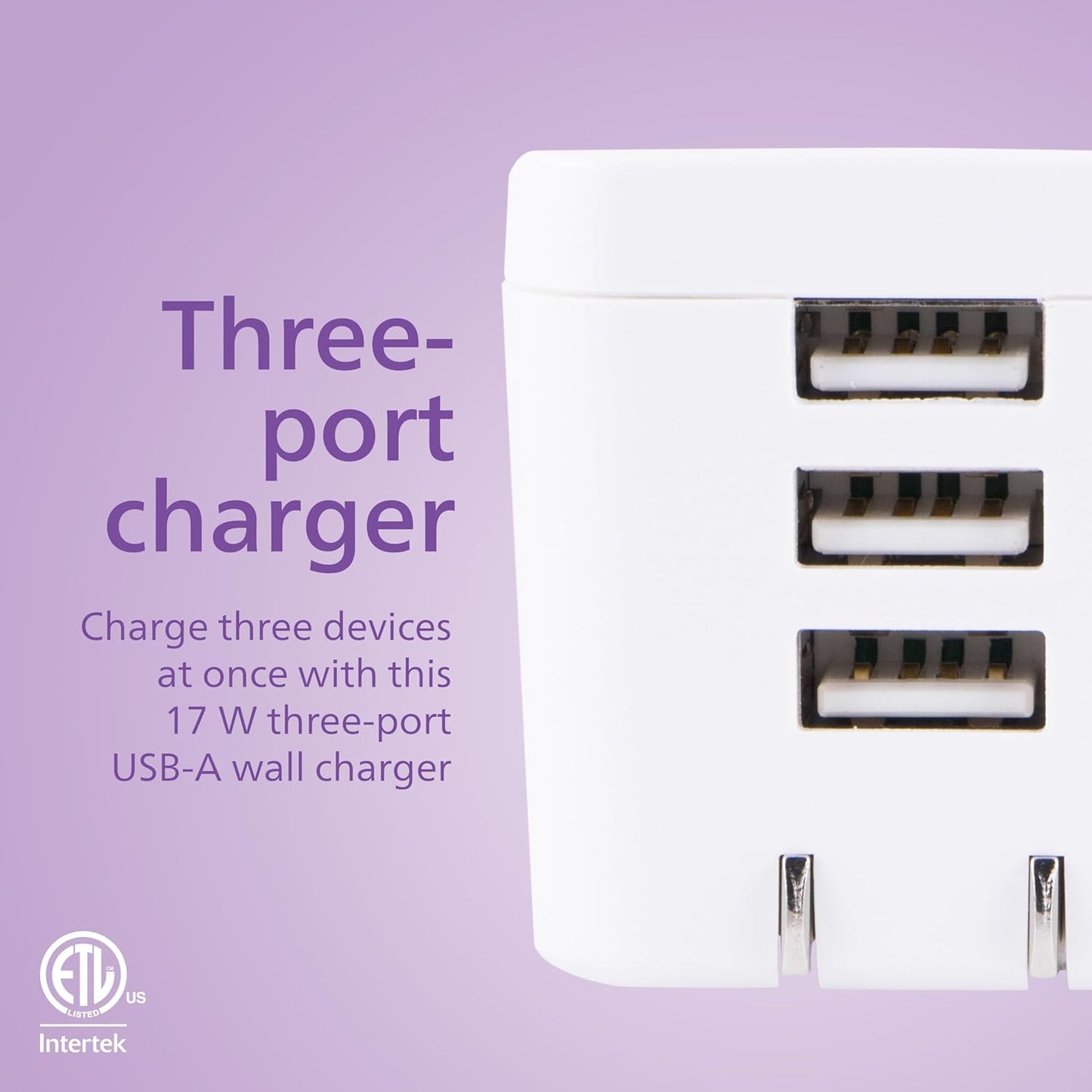 Philips 17W 3-Port USB-A Wall Charger Block