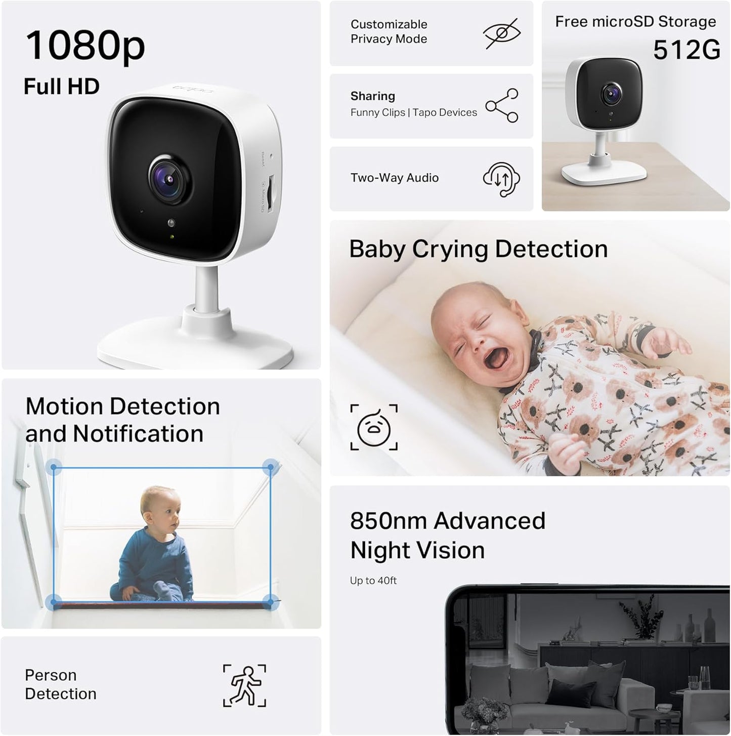 TP Link Tapo Motion Detection Home Security WiFi Camera 4 Pack 1080p Full HD (OPEN BOX)