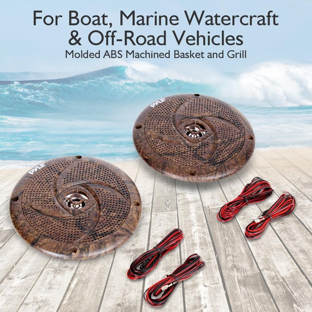 Pyle PLMRLE64DK Waterproof Camo Marine Built-in LED Lights Speakers 6.5'' Pair