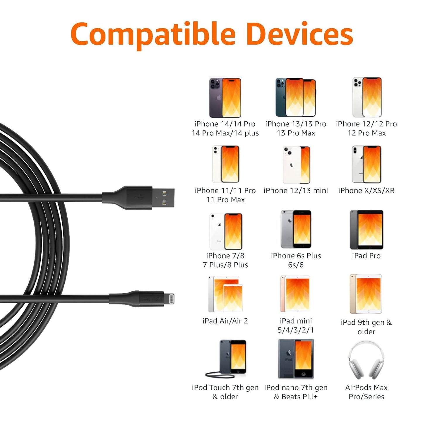 Amazon Basics - USB-A to Lightning ABS Charger Cable (10 feet) (OPEN BOX)