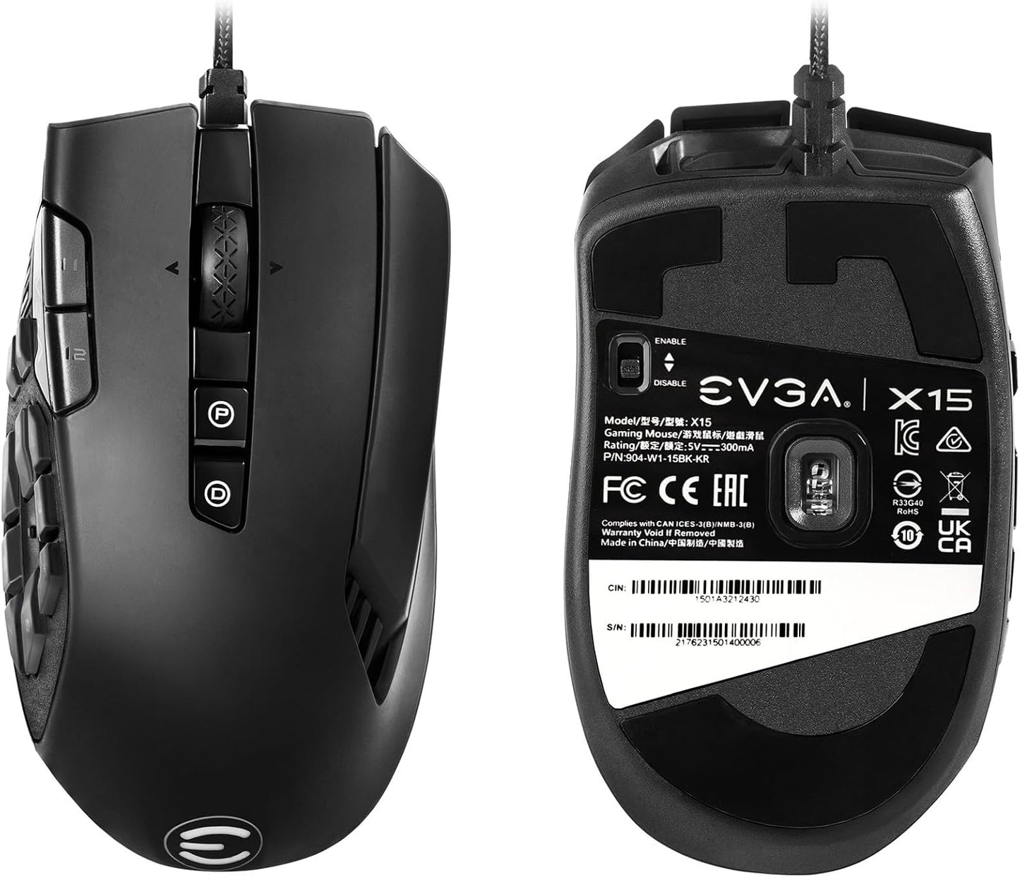 EVGA X15 MMO Gaming Mouse 8k Wired Black 20 buttons 16,000dpi (OPEN BOX)