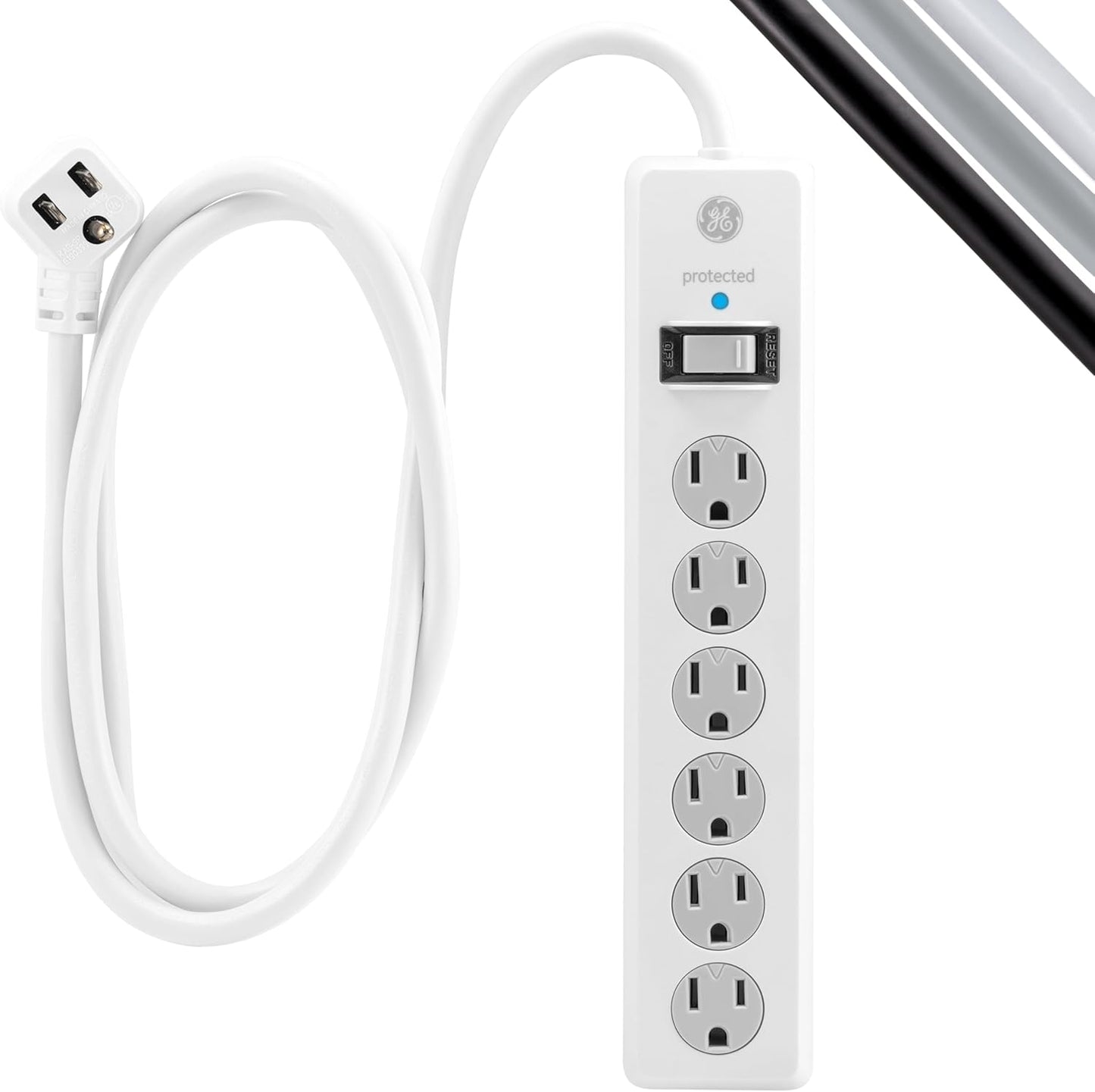 GE 6-Outlet Surge Protector Extension Cord Power Strip White 6Ft (OPEN BOX)