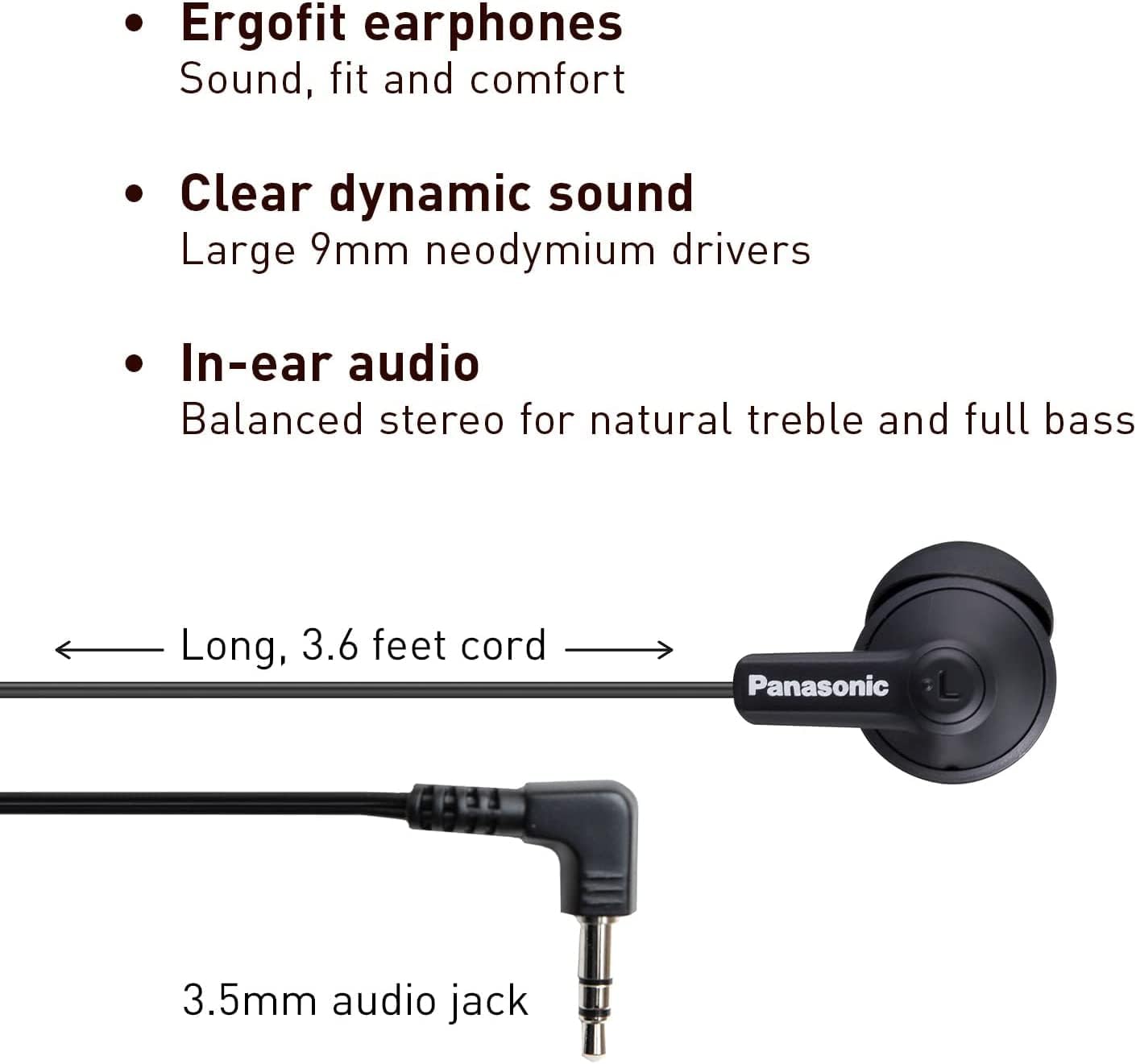 Panasonic RP-HJE120-KA ErgoFit In-Ear Headphones (OPEN BOX)
