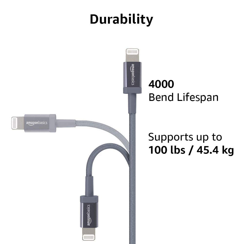 Amazon Basics Nylon Braided USB-C to Lightning Charger Cable MFi Certified for iPhone 11 Pro/11 Pro Max - Dark Gray - 6 Feet (OPEN BOX)