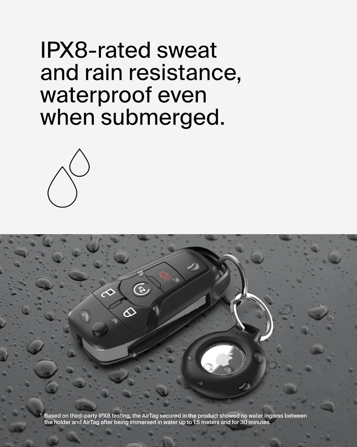 Belkin Waterproof AirTag Holder with Key Ring IPX8 Secure Case Black
