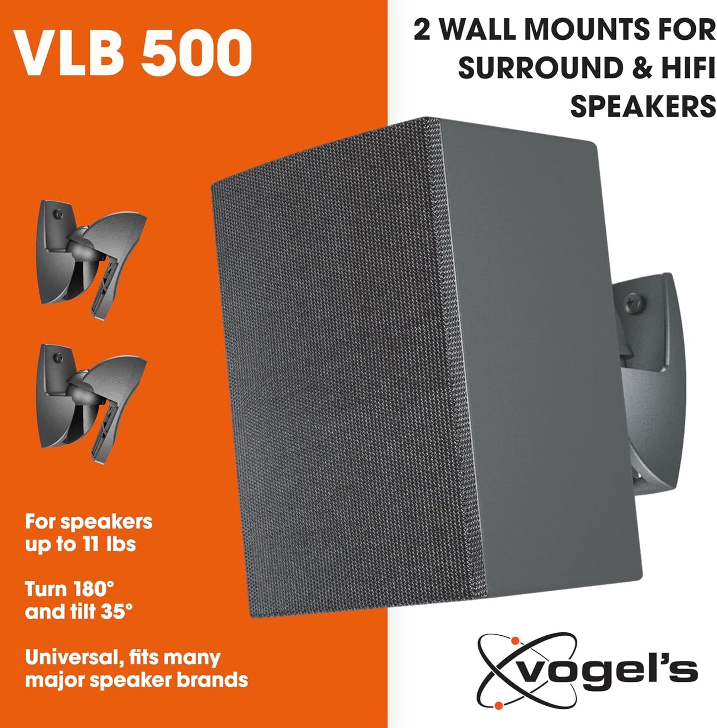 Vogel’s VLB 500 Speaker Wall Mounts – Swivel & Tilt, Universal, 11 lbs, 2-Pack
