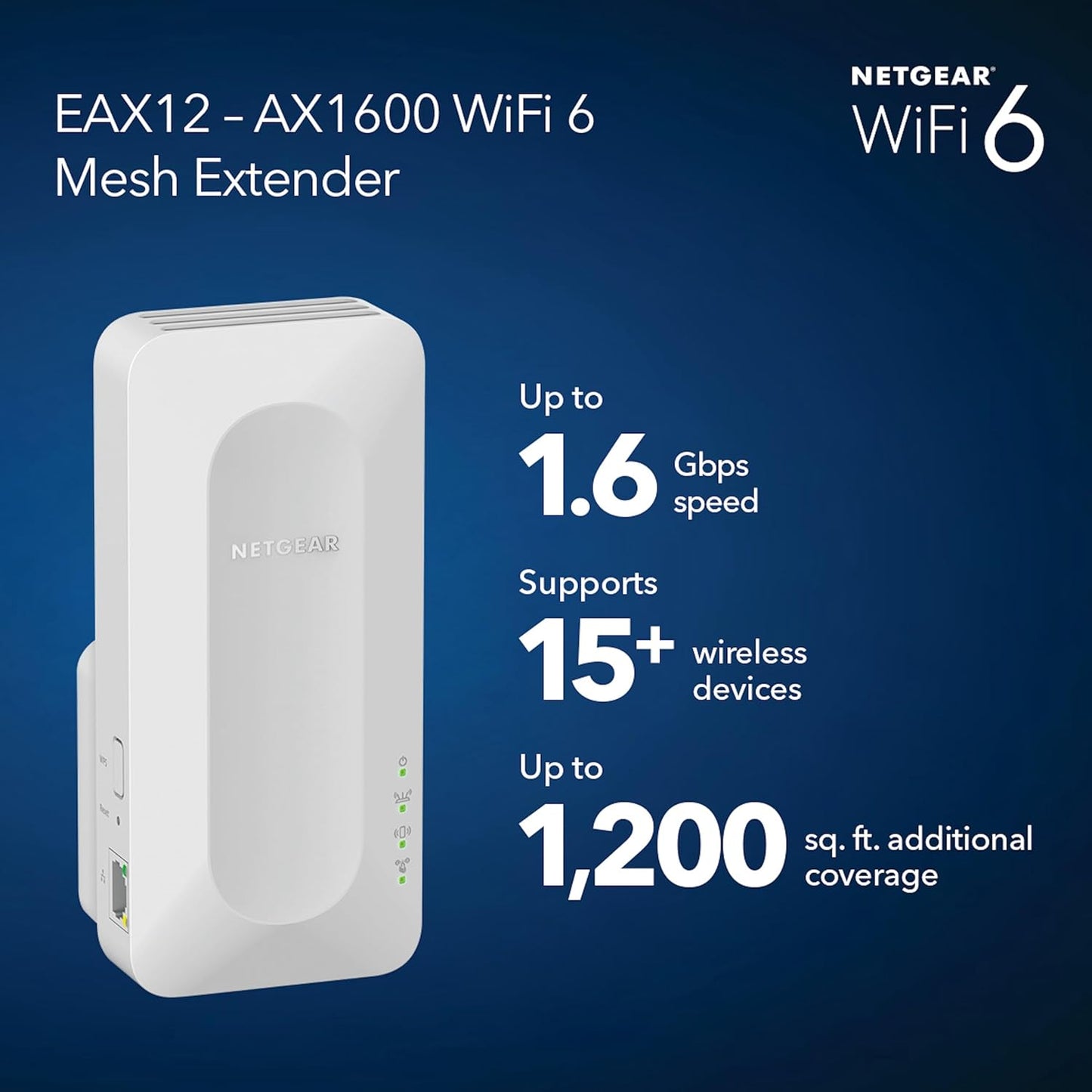 NETGEAR (EAX12) AX1600 WiFi 6 Dual-Band Range Extender Signal Booster (OPEN BOX)
