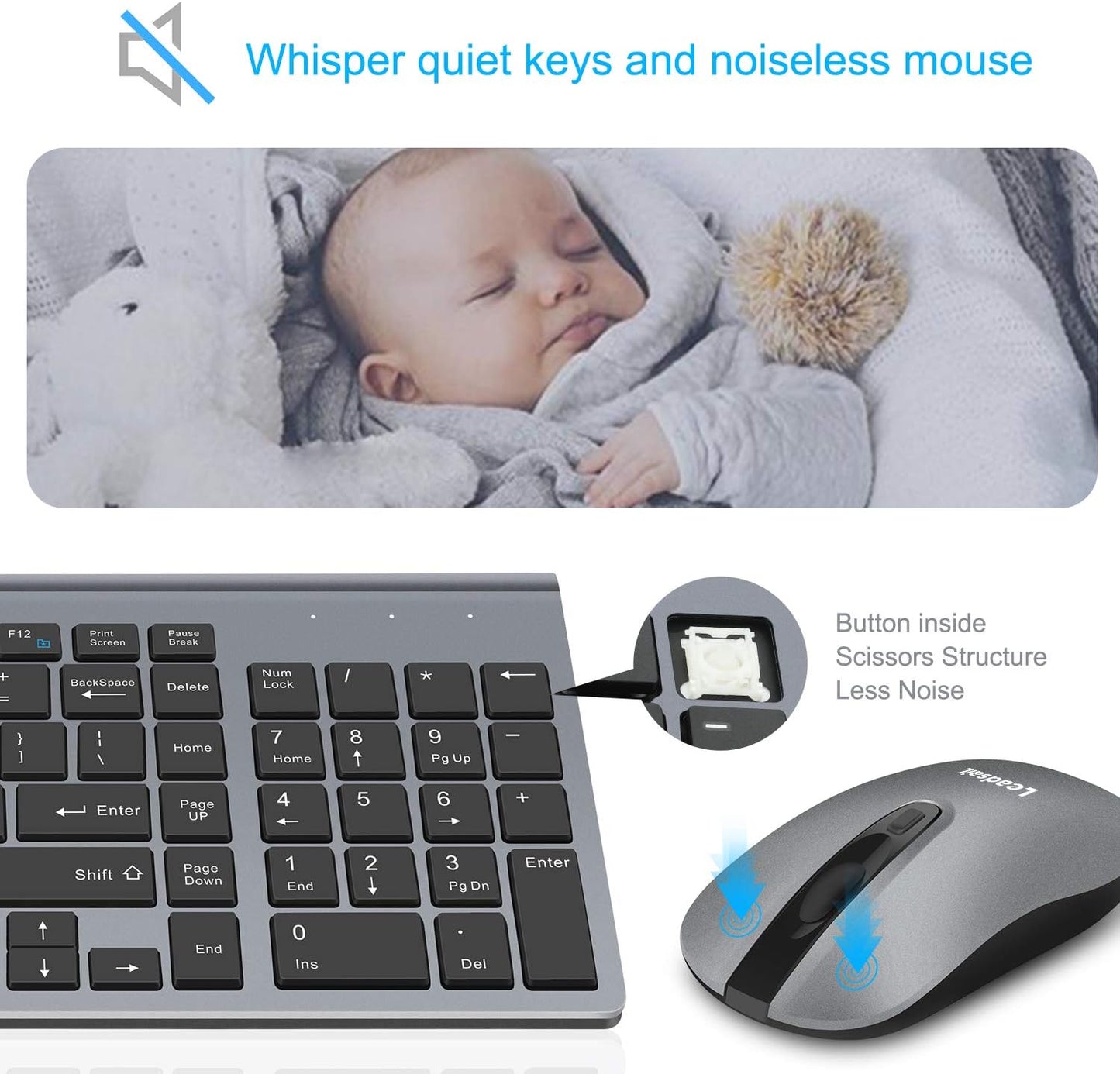 LeadsaiL Wireless Keyboard Mouse Combo Compact KF-10