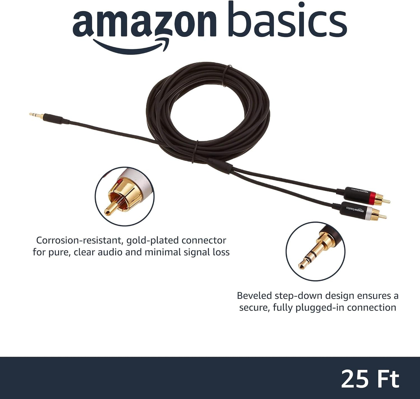 Amazon Basics 3.5mm to RCA Audio Cable 4ft Gold Plated Aux Adapter