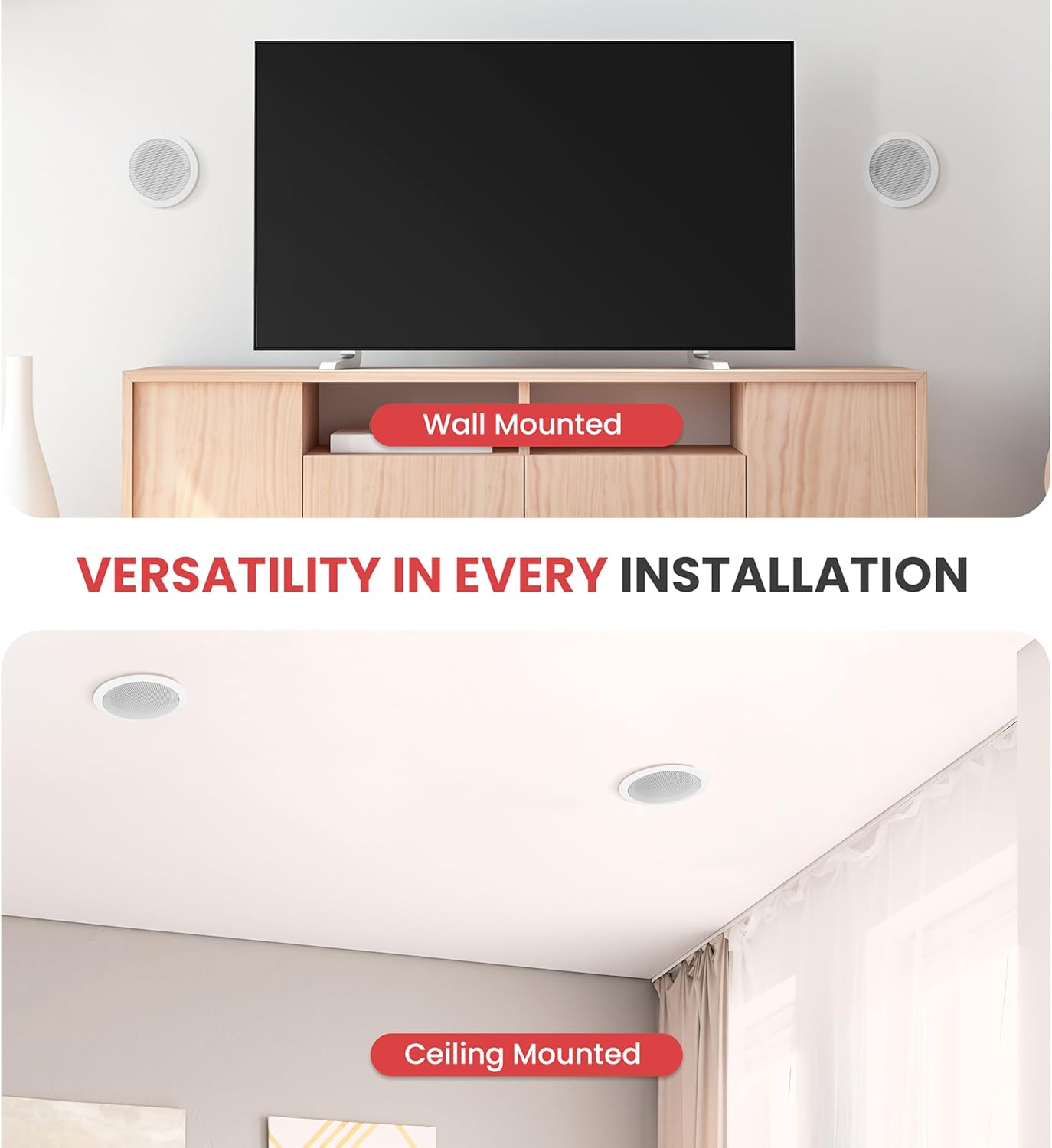 Pyle PDIC61RD 6.5" In-Ceiling/In-Wall 2-Way Speakers Pair – 200W Flush Mount