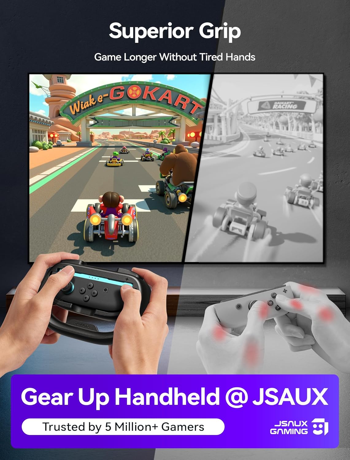 JSAUX Steering Wheels for Nintendo Switch 2 JoyCon – Racing Wheel Accessories 2 Pack