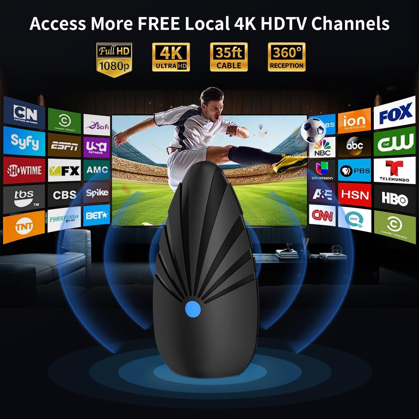 NOGYZO TV Antenna for Smart TV Indoor/Outdoor Digital Antenna 900+ Miles
