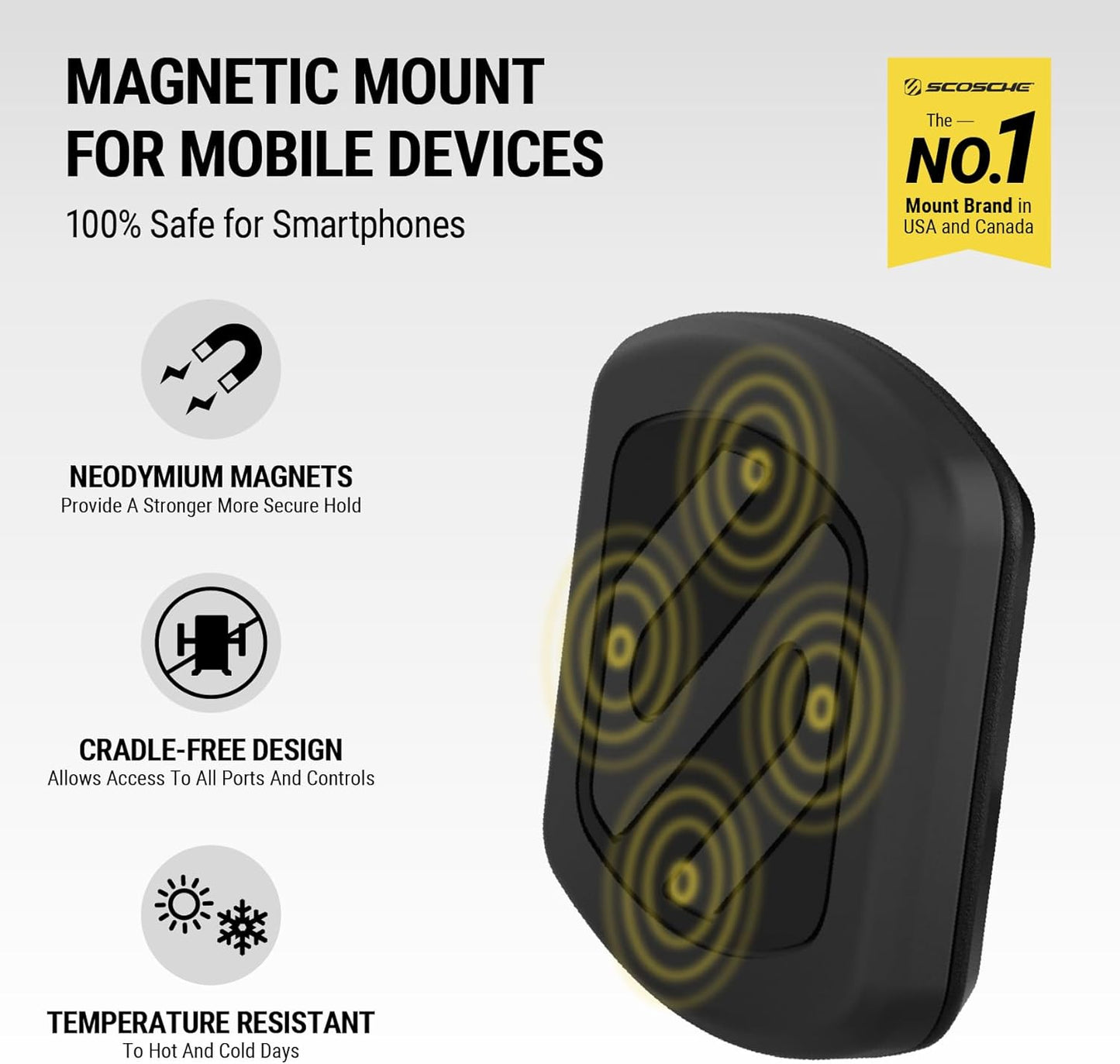 Scosche Magnetic Car Phone Mount w/ USB Charger– Adjustable Arm, 12V Socket Plug-In
