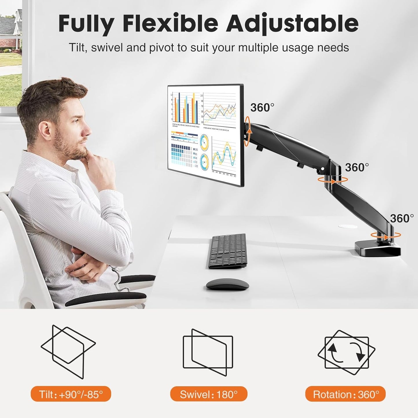 Single monitor mount for 15-27 inch ultra-wide screen (OPEN BOX)