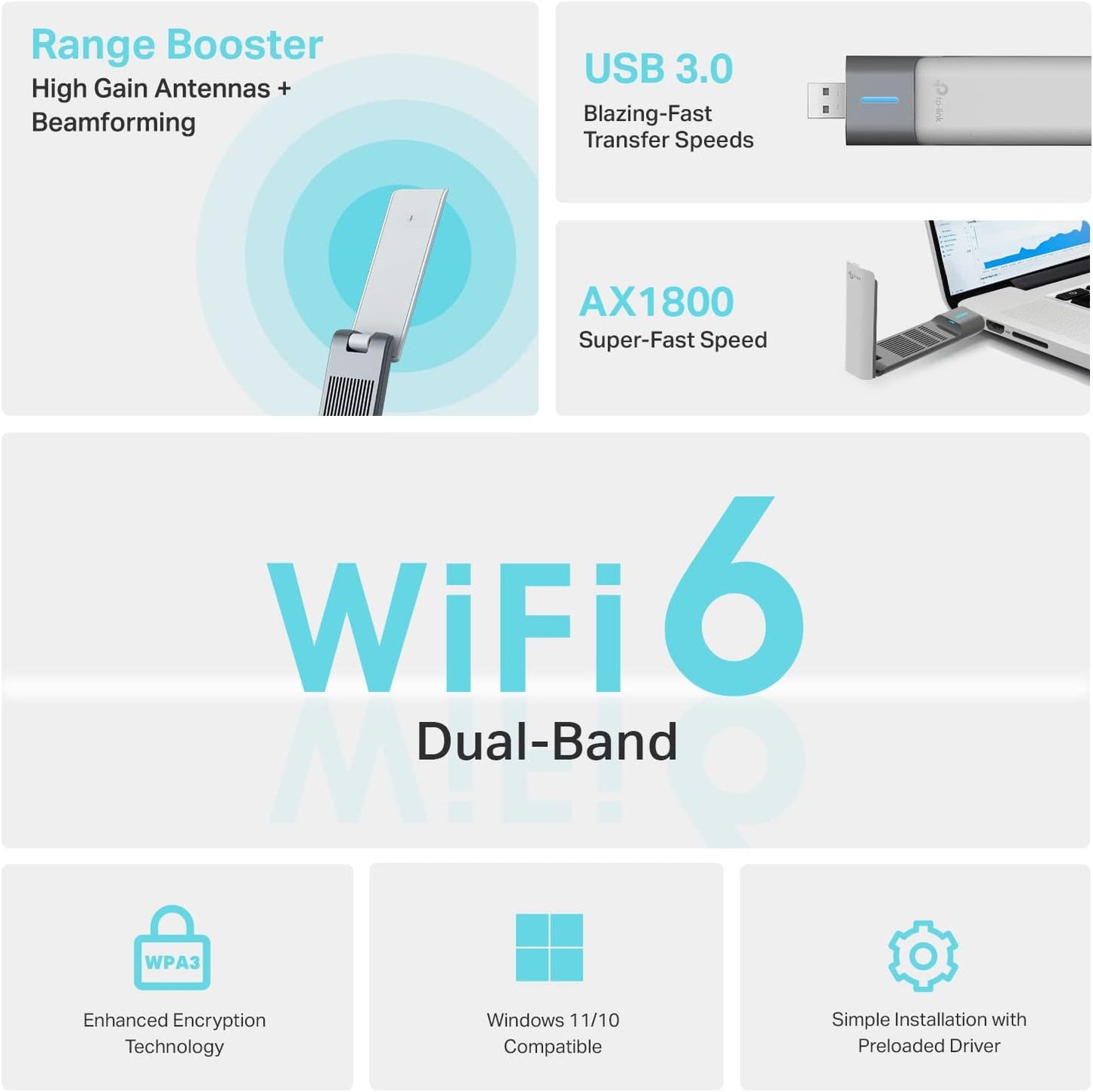 TP-Link AX1800 WiFi 6 USB Adapter for Desktop PC (Archer TX21UH) (OPEN BOX)