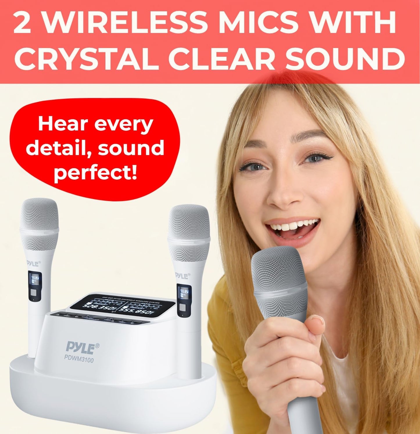 Pyle USA UHF Wireless Microphone System, Model: PDWM3100, White (OPEN BOX)