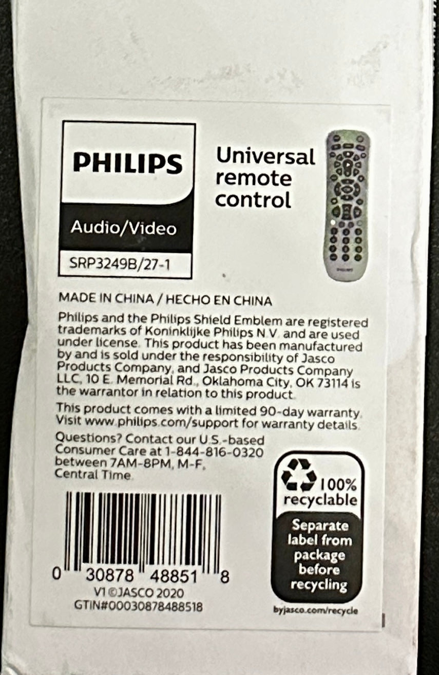 Philips Universal Remote SRP3249B/27 – 3-Device TV Control, Blue