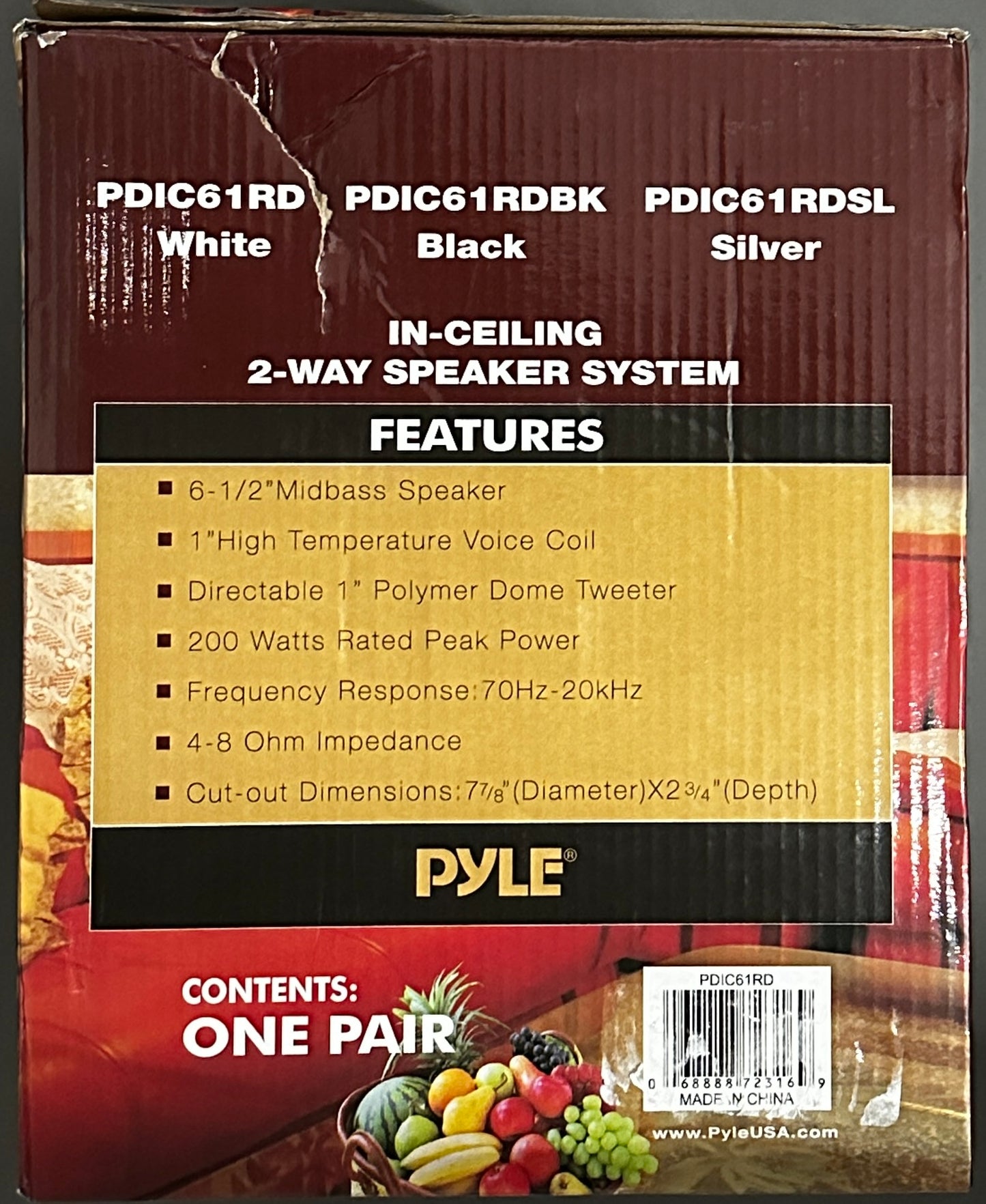 Pyle PDIC61RD 6.5" In-Ceiling/In-Wall 2-Way Speakers Pair – 200W Flush Mount