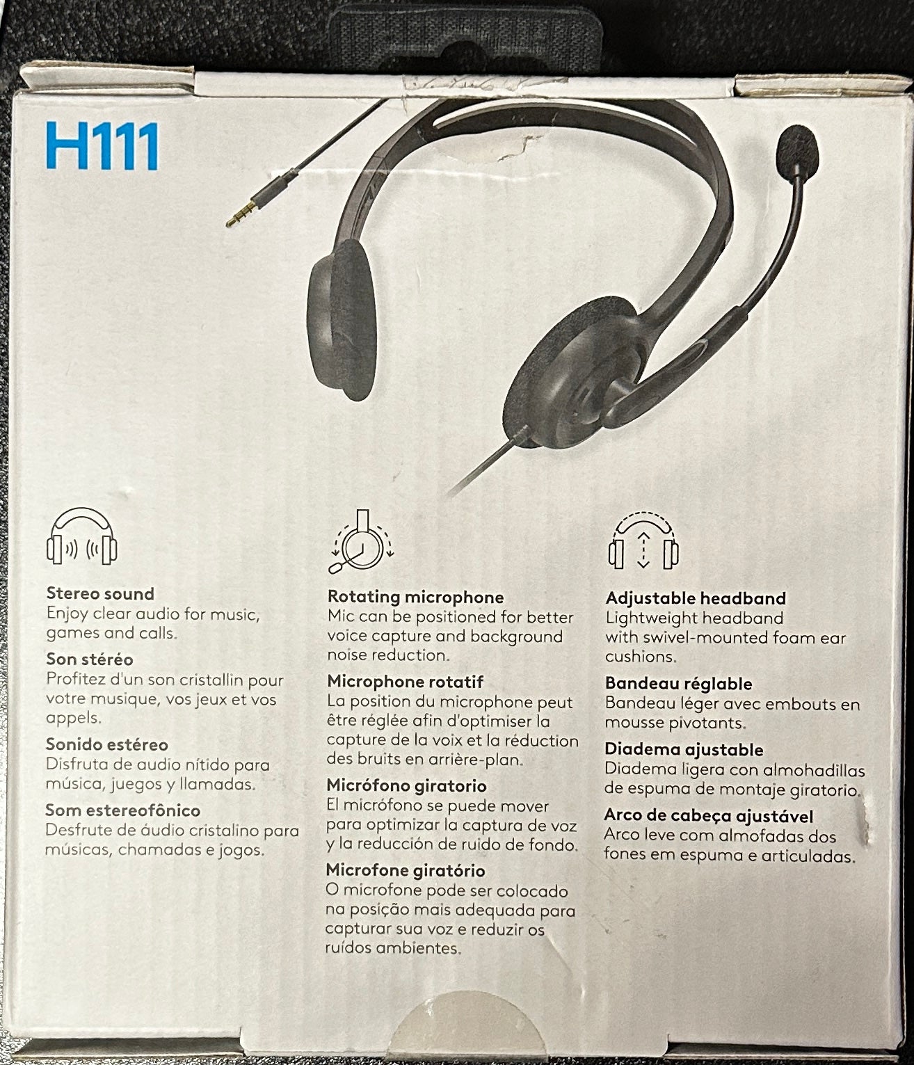 Logitech H111 Wired Stereo Headset with Noise-Cancelling Mic – 3.5mm Jack – Black