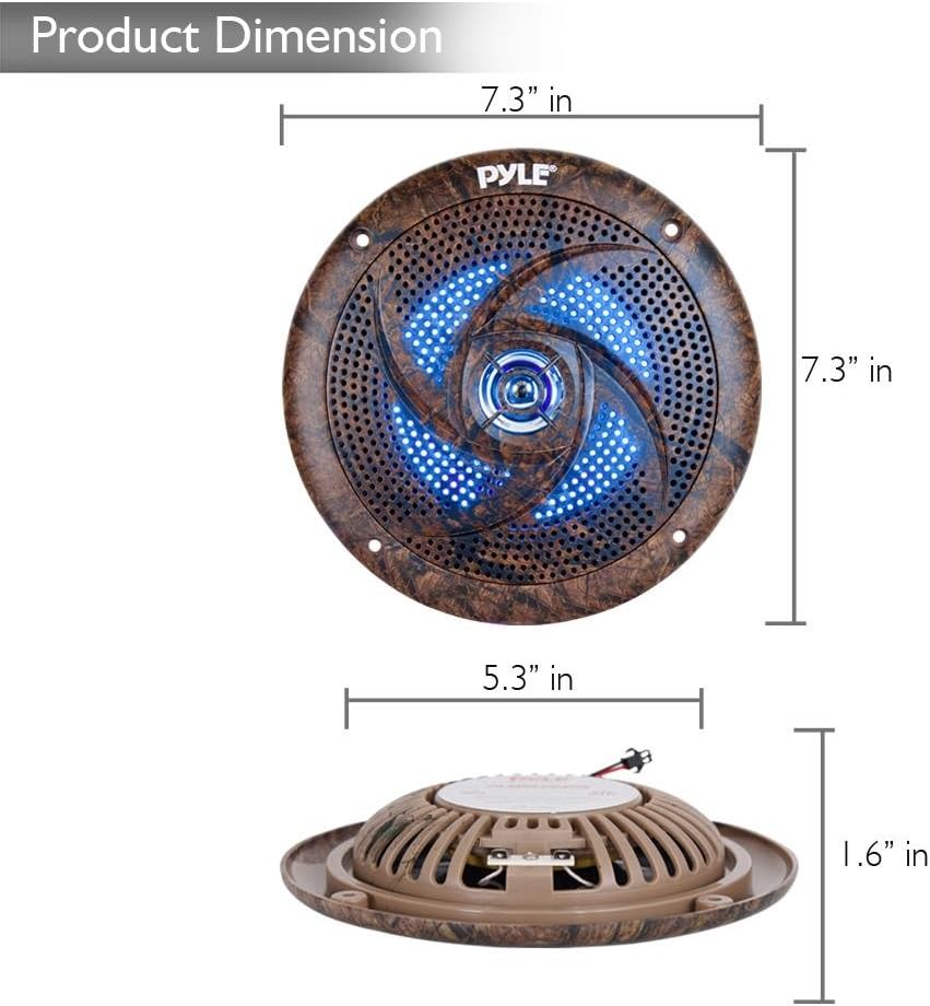 Pyle PLMRLE64DK Waterproof Camo Marine Built-in LED Lights Speakers 6.5'' Pair