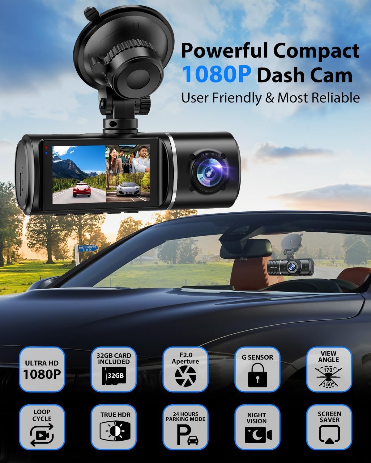 SUVCON 1080p Dash Cam - Front and Inside Triple Dash