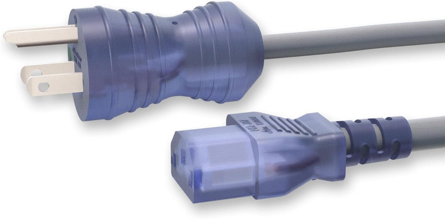 North American Hospital Grade Power Cord, Indoor Extension Cord, HG NEMA 5-15P to IEC-60320 C13, Heavy Duty 14AWG, 125V, SJT, Fully Molded, 10ft