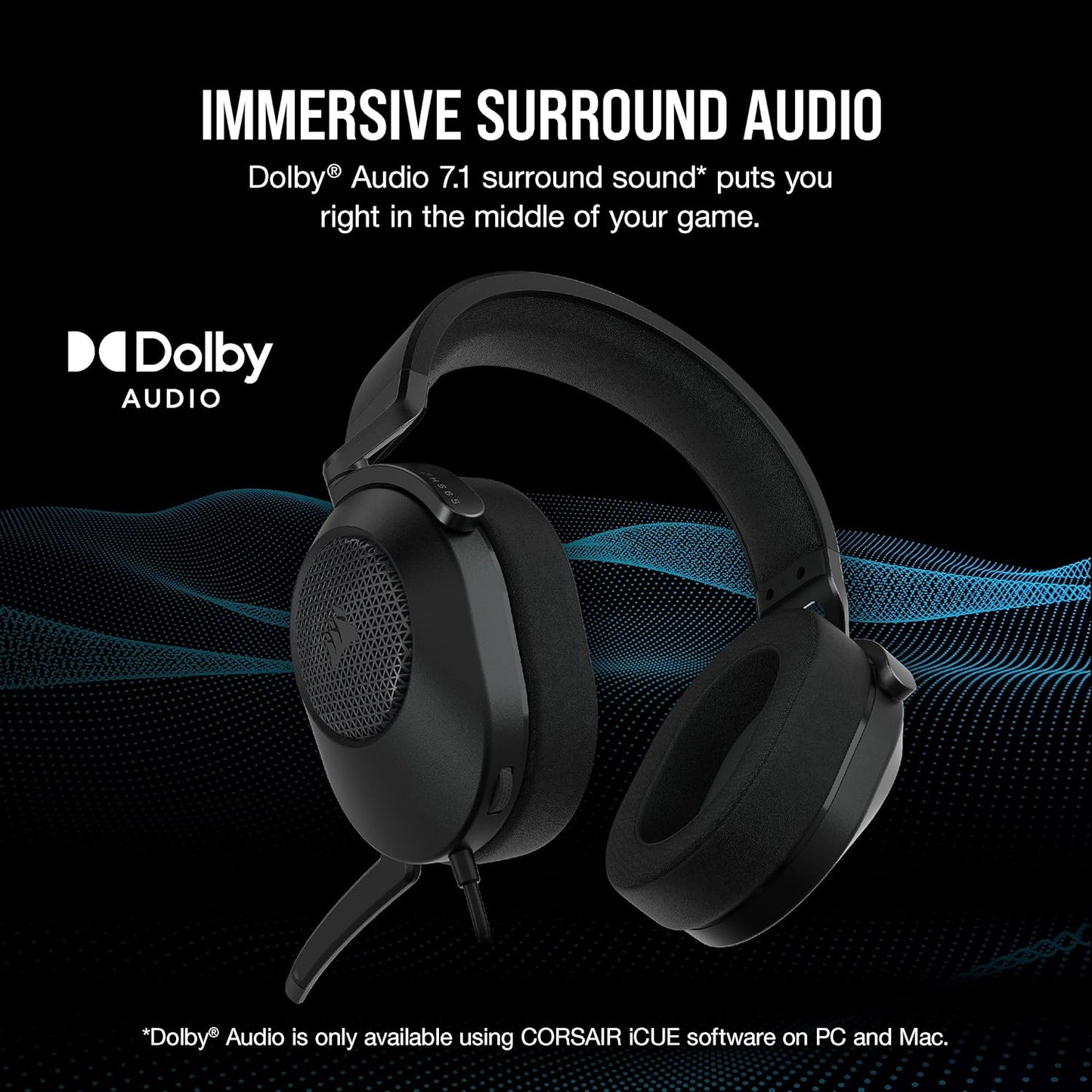 CORSAIR HS65 Surround Wired Gaming Headset – Dolby Atmos – PC, Mac, PS5, Xbox – Carbon