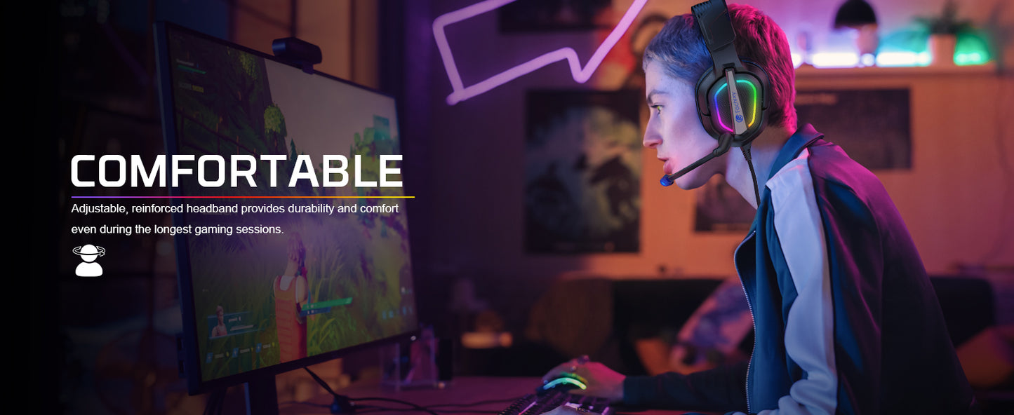 Fachixy FC200 Gaming Headset with Mic for PS4/PS5/PC/Mac/Xbox One, Noise Canceling Headset with Stereo Microphone Sound, Computer Headset with 3.5mm Jack & RGB Light
