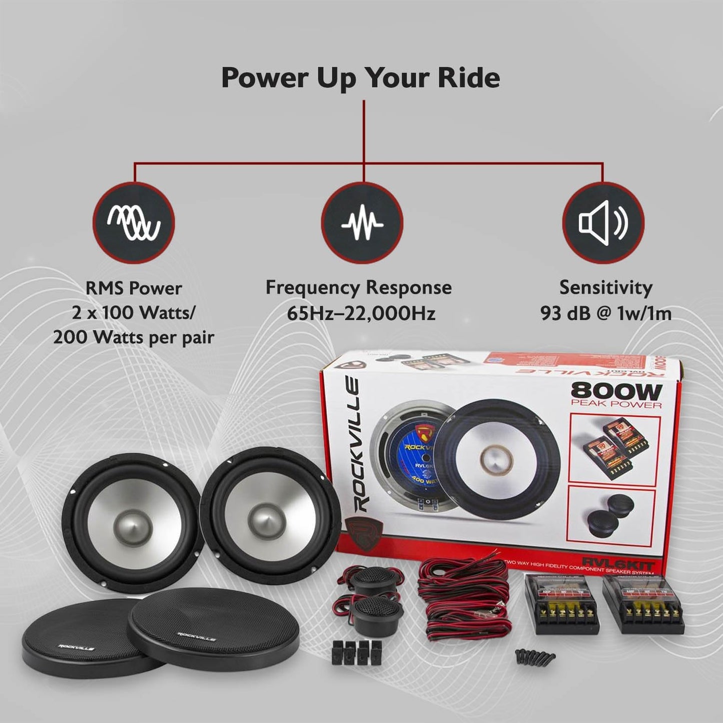 Rockville RVL6KIT 6.5" Car Component Speakers 800W Peak/200W RMS – 4 Ohm