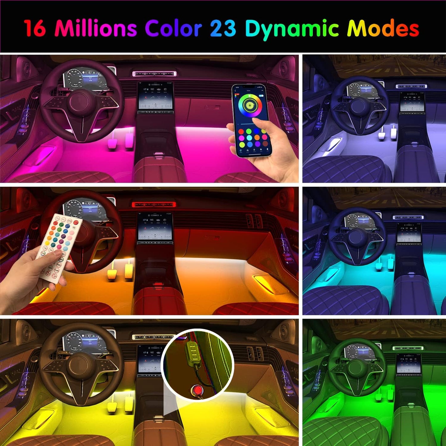 LED Car Interior Ambient Foot Strip Light Kit Backlight