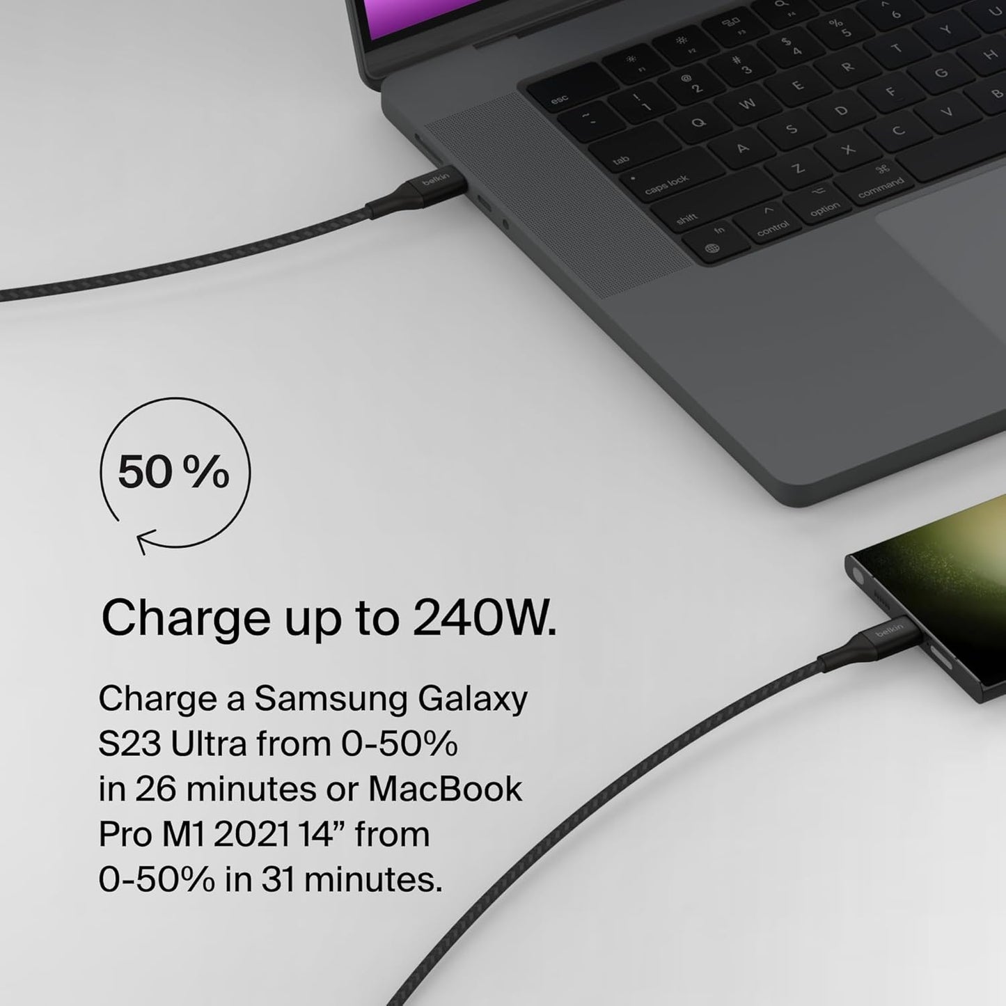 Belkin BoostCharge USB-C to USB-C Cable 240W Fast Charge Braided 2m (OPEN BOX)