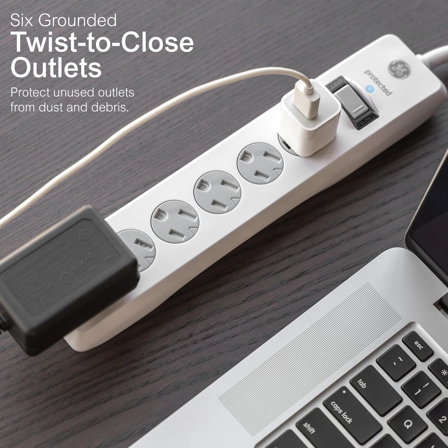 GE 6-Outlet Surge Protector Extension Cord Power Strip White 6Ft (OPEN BOX)