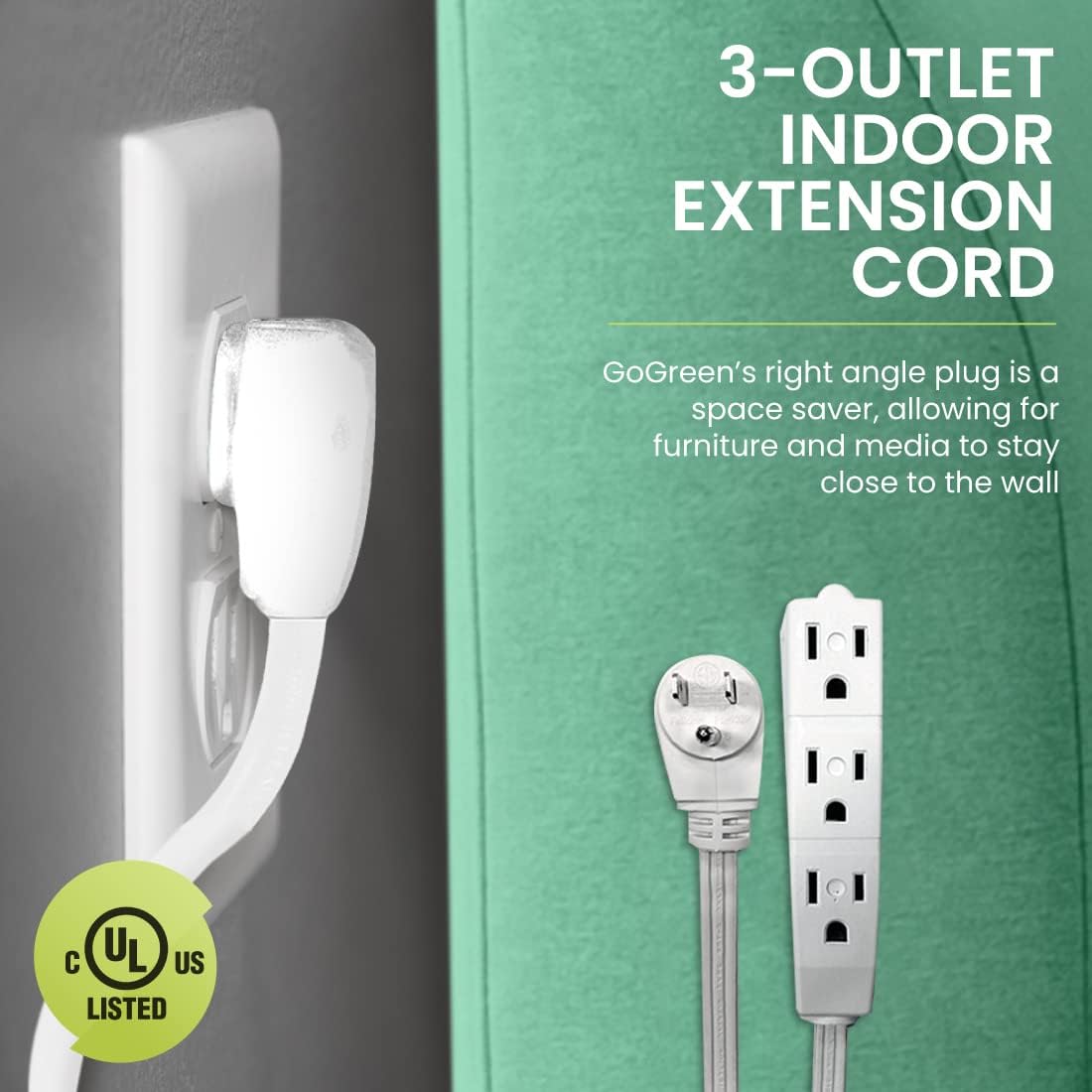 Go Green Power Inc. 15ft Extension Cord with 3 Outlets White