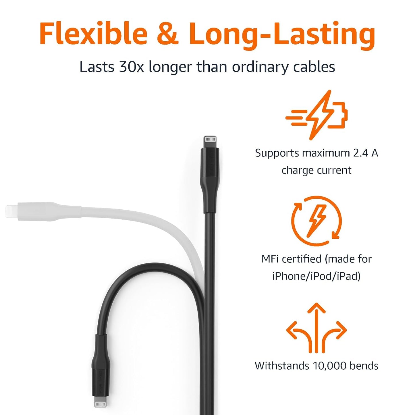 Amazon Basics - USB-A to Lightning ABS Charger Cable (10 feet) (OPEN BOX)
