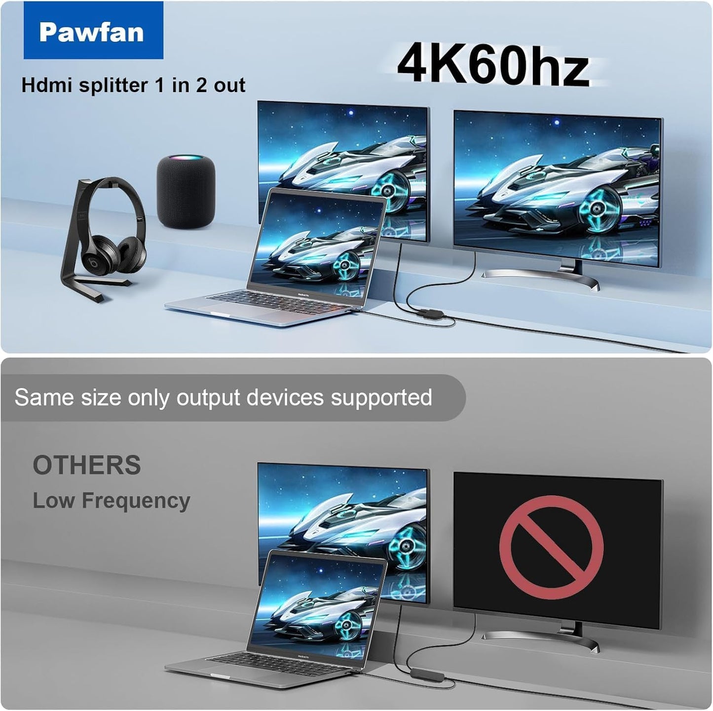 HDMI Splitter 4k 60hz 1 in 2 out HDMI Male to Dual HDMI 2.0 Female Cable (DAMAGE BOX)