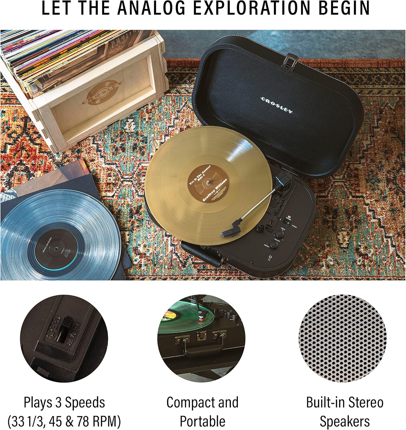 Crosley CR8009B-BK Discovery Portable Turntable with Bluetooth In