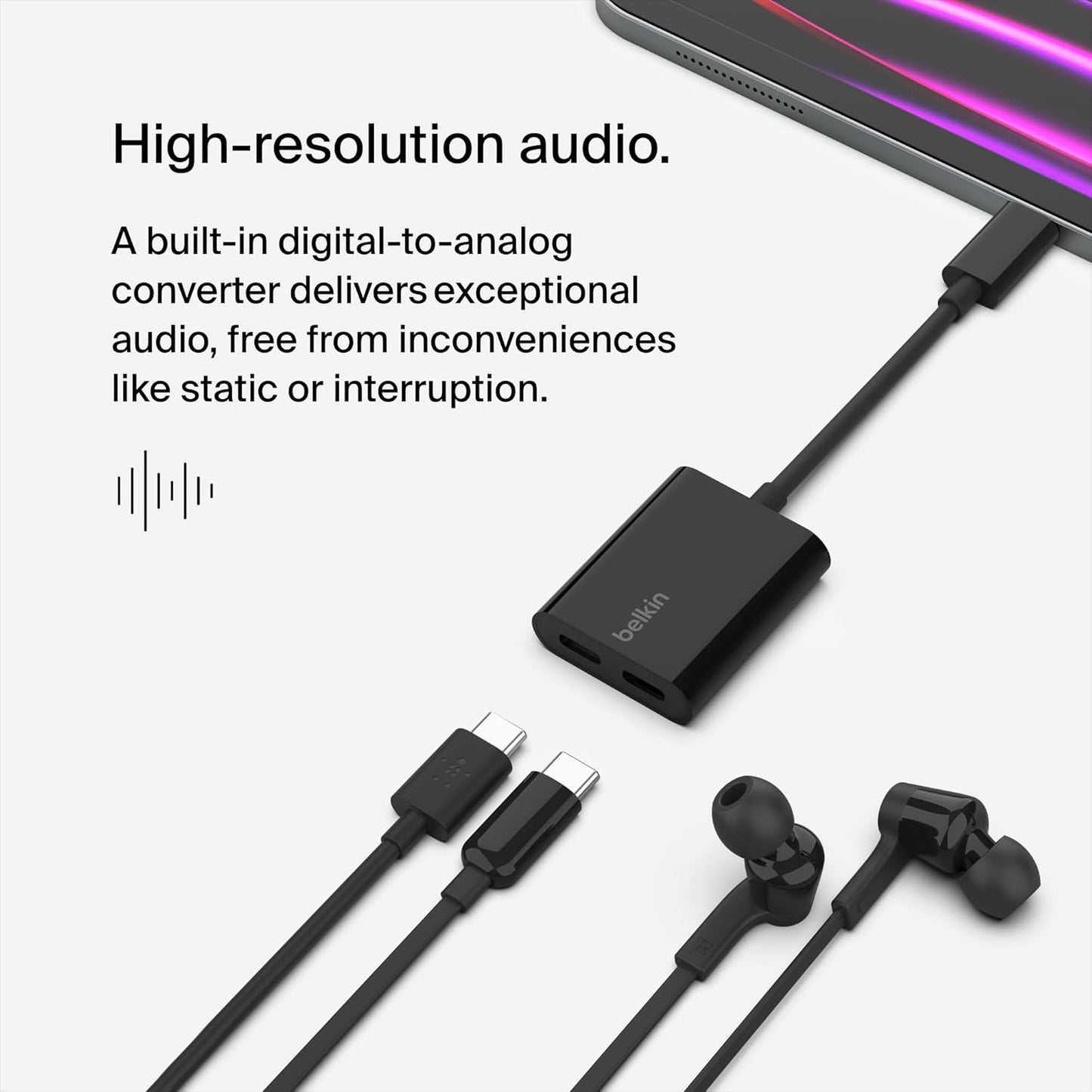 Belkin RockStar USB-C Audio + Charge Adaptor F7U081BTBLK (OPEN BOX)