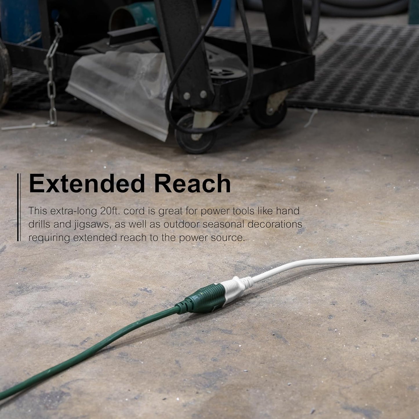 GE 20FT Outdoor Extension Cord 16AWG 3-Prong Heavy Duty Waterproof White