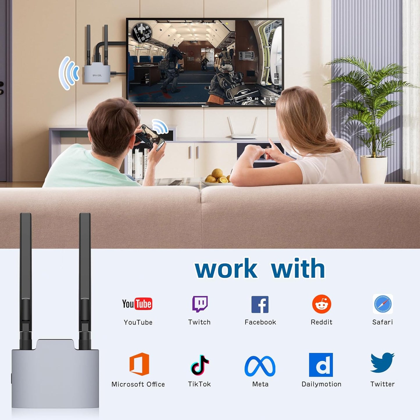 Wireless Display Adaptor - 1080p Wireless HDMI Display Dongle Adapter, Wireless (OPEN BOX)