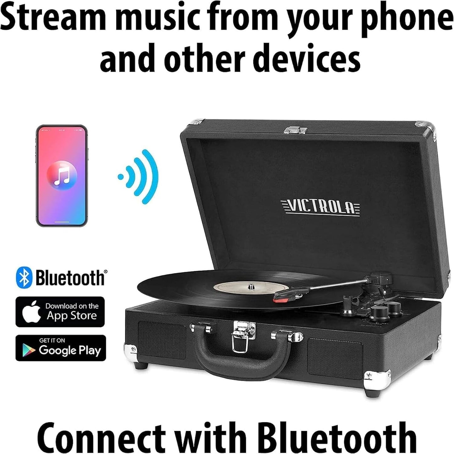 Journey+ Bluetooth Suitcase Record Player, Black (VSC-400SB-BLK-SDF) (OPEN BOX)