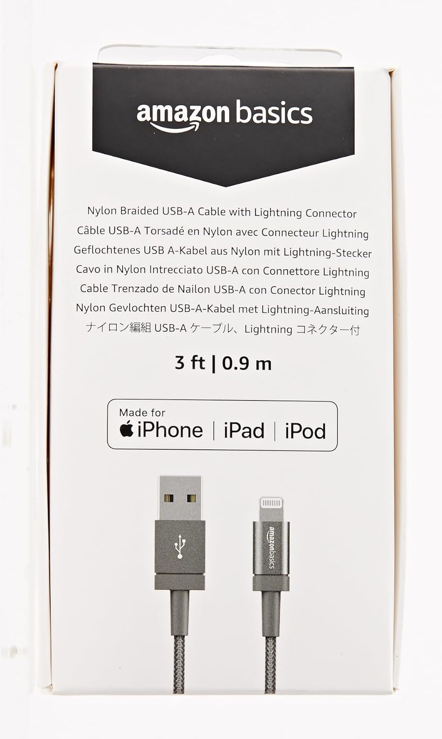 Amazon Basics Nylon USB-A to Lightning Charger 3/6 FT