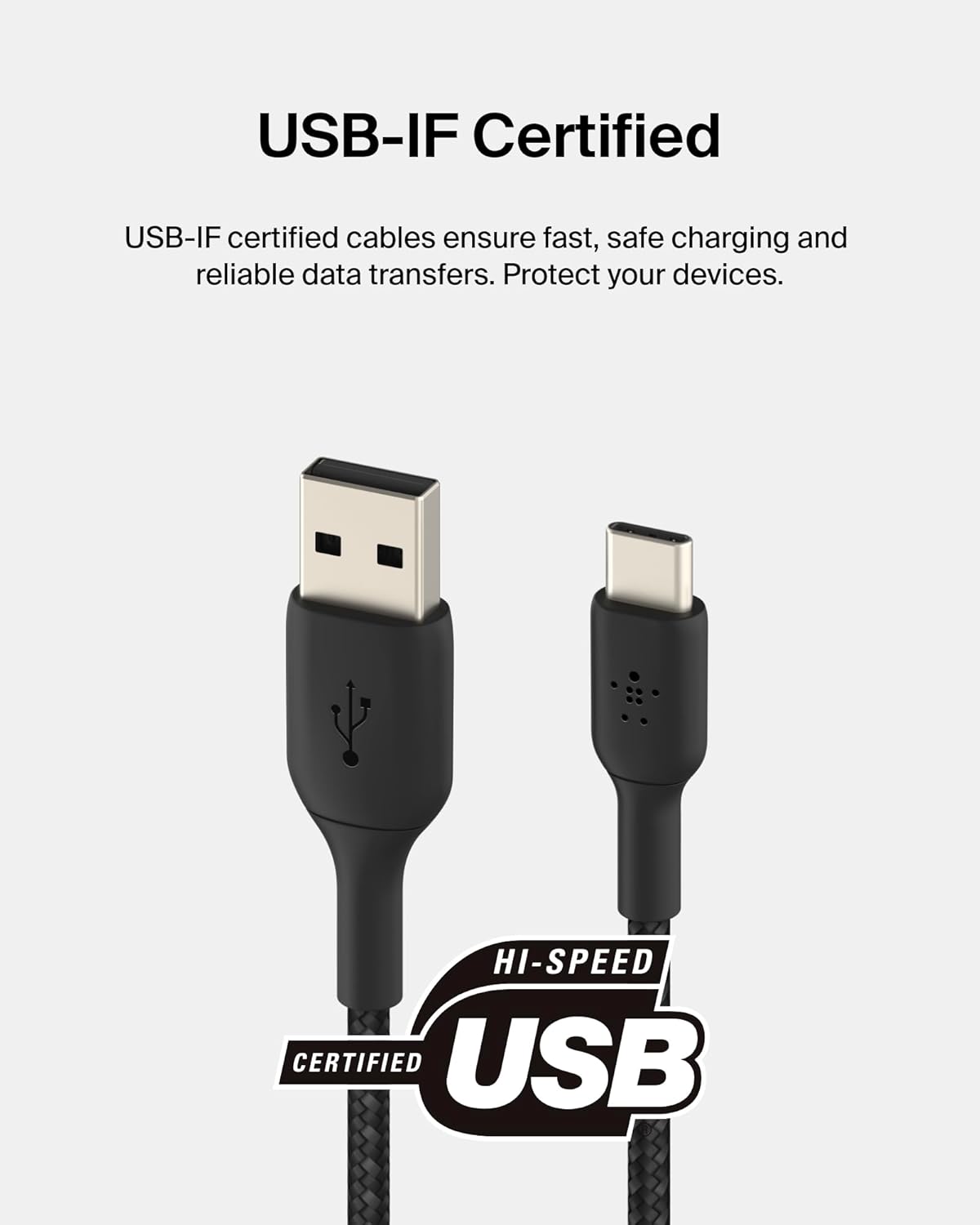 Belkin BoostCharge USB-C to USB-A Cable 3.3ft (15W) – Braided, Durable, Universal Charging Cord