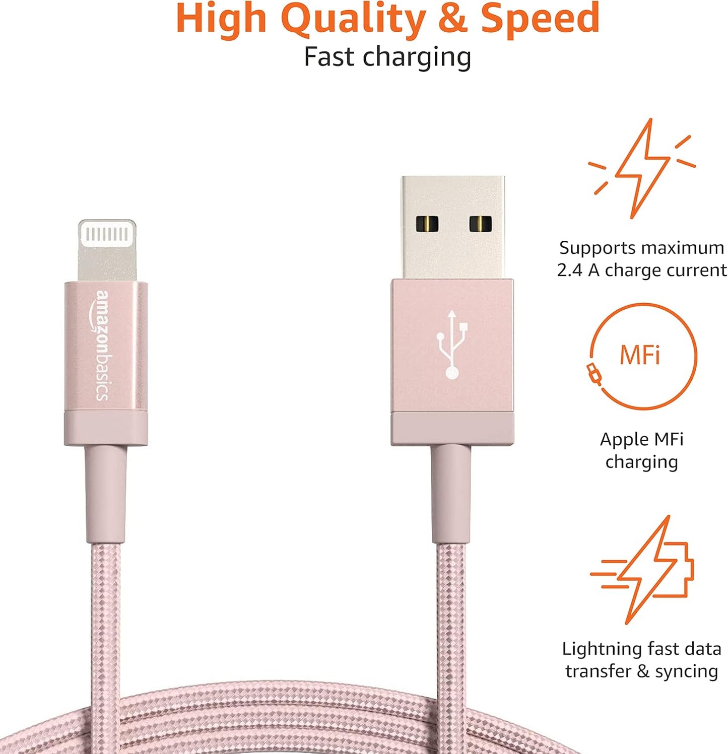 Amazon Basics Nylon USB-A to Lightning Charger 3/6 FT