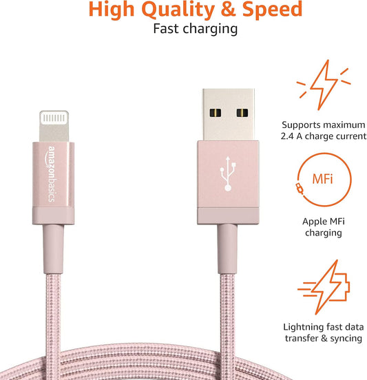 Amazon Basics Nylon USB-A to Lightning Charger 3/6 FT
