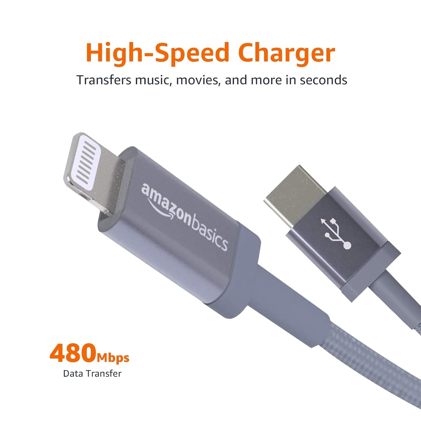 Amazon Basics Nylon Braided USB-C to Lightning Charger Cable MFi Certified for iPhone 11 Pro/11 Pro Max - Dark Gray - 6 Feet (OPEN BOX)